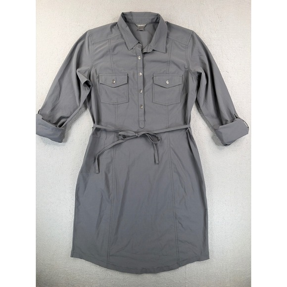 Eddie Bauer Dresses & Skirts - Eddie Bauer Travex Gray Shirt Dress Womens Small Long Sleeve Roll Tab Hiking